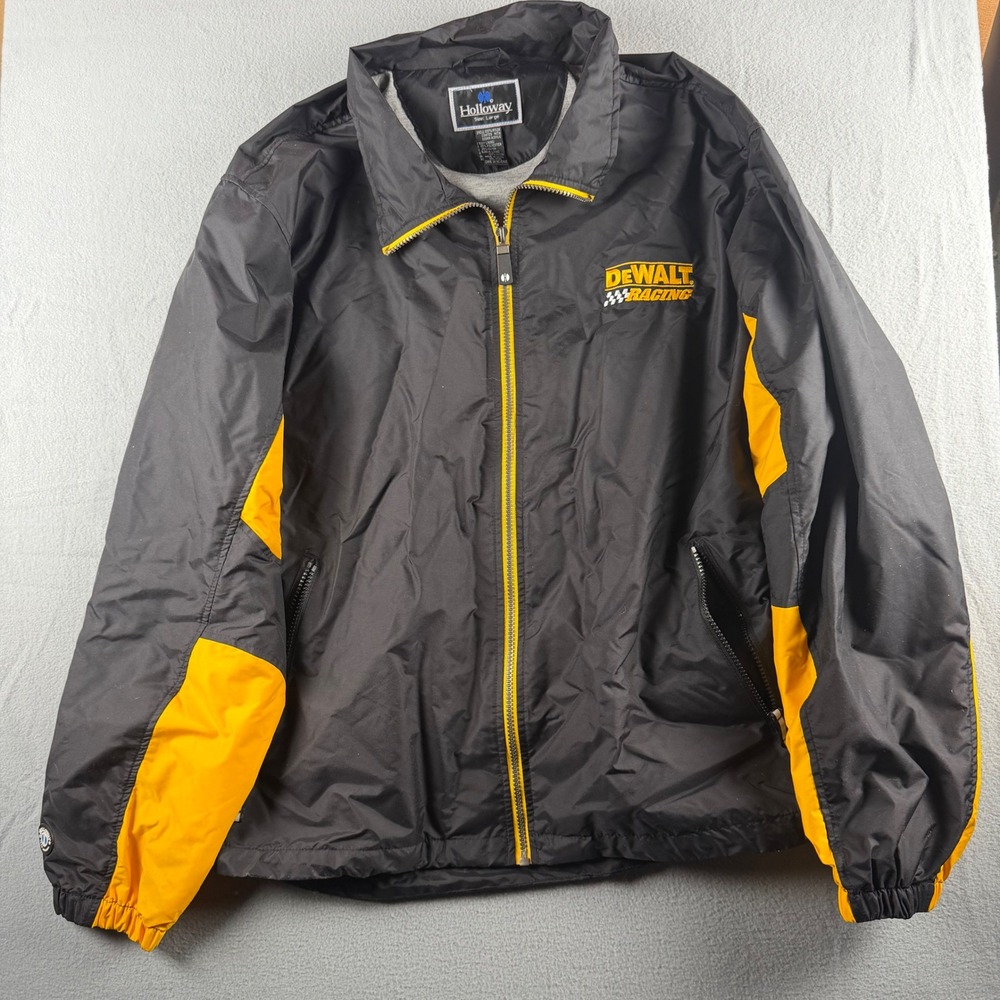 DeWalt Racing Windbreaker Jacket Holloway Mens Large Full Zip Vented Racing Cars